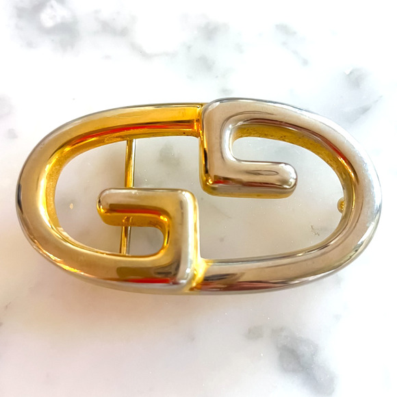 Vintage GUCCI Belt Buckle Two Toned Gold Silver Made in Italy Unisex - Picture 1 of 5